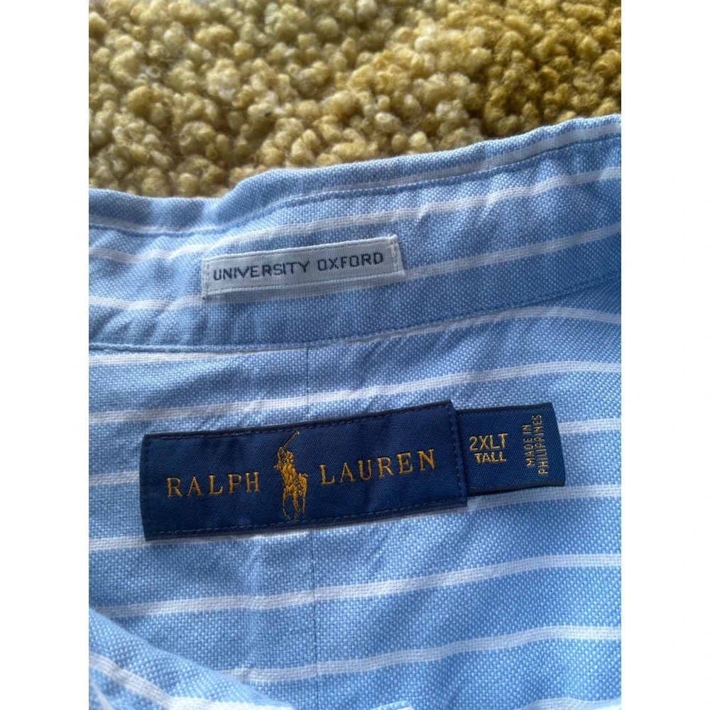 Ralph Lauren University Oxford Shirt Men 2XLT Blue White Stripe Button Down Tall